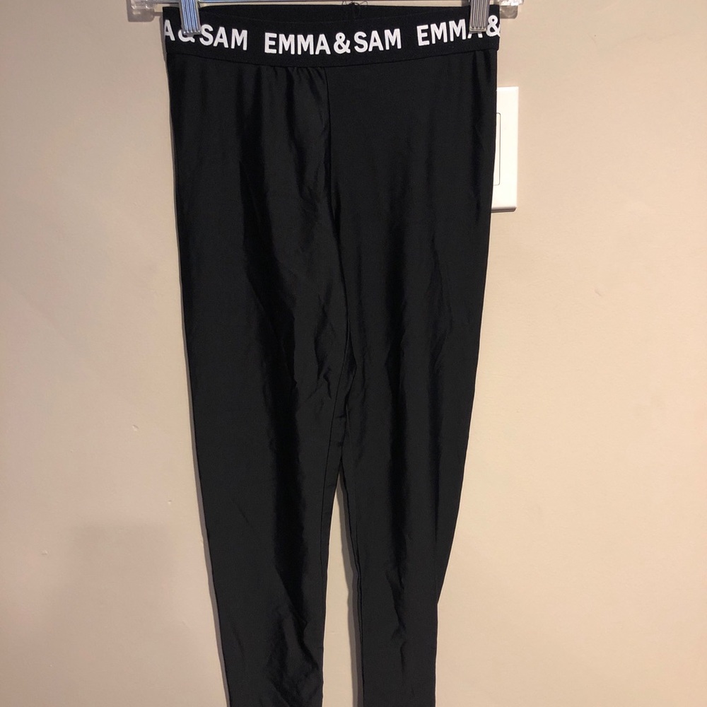 Emma & Sam black nylon leggings name waistband Sm